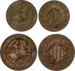 Lote 2 monedas 5 y 10 Cèntims. 1900. BARCELONA. AE. A EXAMINAR. MBC+ a EBC-.