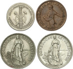Serie 4 monedas 50 Céntimos, 1 y 2 Pesetas (2). 1937. CONSEJO DE ASTURIAS y LEÓN. AE y CuNi. Las de 2 Pesetas variantes número de hojas del arbusto. V...