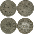 Lote 4 monedas 5, 10, 15, 25 Cèntims. Aj. de SARROCA (Lleida). Zinc. ESCASAS. Vti-L35/L38. MBC a EBC-.