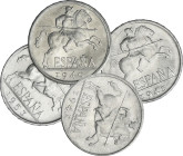 Serie 4 monedas 10 Céntimos. 1940, 1941, 1945 y 1953. Al. Restos de brillo original. A EXAMINAR. AC-5, 8, 11, 12. EBC a SC.