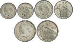 Serie 3 monedas 5, 25 y 50 Pesetas. 1957. (*BA)
(*BA)
(*BA). I Exposición Iberoamericana Numismática y Medallística. Barcelona. EBC+ a SC.