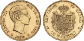 10 Pesetas. 1878 (*19-61). D.E.-M. Tirada: 496 piezas. MUY ESCASA. SC-.