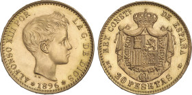 20 Pesetas. 1896 (*19-62). M.P.-M. (Levísimas rayitas). SC-.
