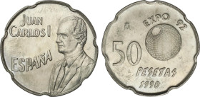 50 Pesetas. 1990. ERROR DEL PANTÓGRAFO. Busto del rey y globo terráqueo más grandes. HG-487; JBM-108.2.2. SC.