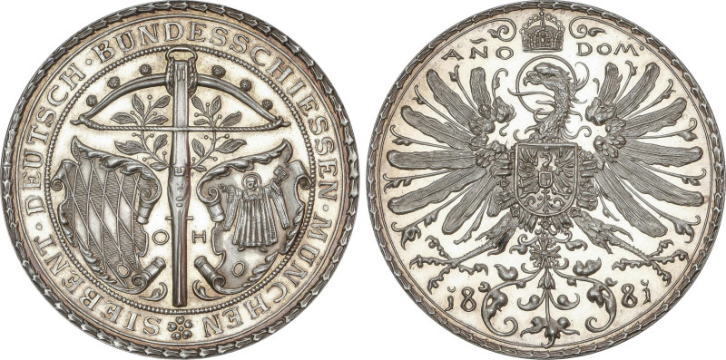 Medalla de plata del Festival de Tiro de Munich. 1881. BAVARIA. Anv.: ¶SIEBENT ¶...