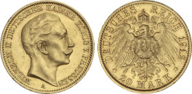 20 Mark. 1912-A. WILHELM II. PRUSIA. BERLÍN. 7,95 grs. AU. Fr-3831; KM-521. EBC.