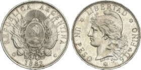 1 Peso. 1882. 24,97 grs. AR. (Leves golpecitos). KM-29. EBC/EBC-.
