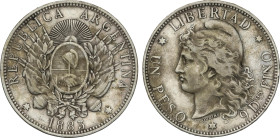 1 Peso. 1883. 24,92 grs. AR. AÑO ESCASO. KM-29. MBC+.