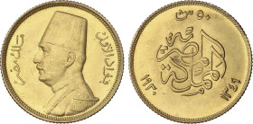 50 Piastres. 1349 A.H (1930). FUAD I. 4,14 grs. AU. Fr-108; KM-353. EBC.