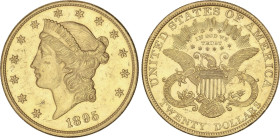 20 Dollars. 1895. 33,4 grs. AU. Liberty. Encapsulada por NGC MS 60 (nº 5788924-001) (múltiples Rayitas). Fr-177; KM-74.3. (EBC+).