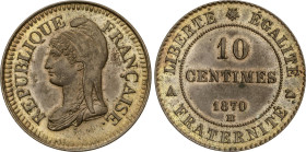 Essai 10 Centimes. 1870 BB. STRASBOURG. 9,63 grs. Br. The National Government of Defense (1870-71). Leve rotura de cuño en anverso. Restos de brillo y...