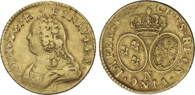 Louis d´Or. 1___-N. LOUIS XV. MONTPELLIER. 8,09 grs. AU. Acuñación floja en fecha. Fr-461; KM-489.14. MBC-.