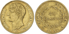 40 Francs. Año XI-A. BONAPARTE. PREMIER CONSUL. PARÍS. 12,8 grs. AU. Fr-479; KM-652. MBC.
