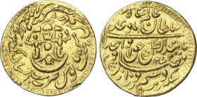 Ashrafi. 1271H. ESTADOS PRINCIPESCOS. AJID ALI SHAH (1847-1856 d.C). AWADH. 10,50 grs. AU. Restos de soldadura en canto, ha estado en aro, ligeramente...