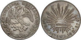 8 Reales. 1879. ALAMOS. M.L. 26,26 grs. AR. Pátina. (Hojita en gráfila). KM-377. EBC-.