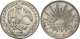 8 Reales. 1862. CULIACAN. C.E. 26,75 grs. AR. Parte de brillo original. KM-377.3. EBC.