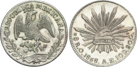 8 Reales. 1868. OAXACA. A.E. 26,9 grs. AR. ESCASA. KM-377.11. EBC.