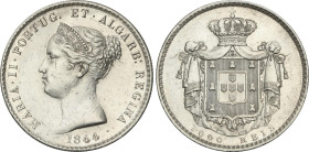 1.000 Reis. 1844. MARIA II. 29,59 grs. AR. (Golpecitos). ESCASA. KM-472. EBC-.