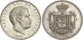 1.000 Reis. 1899. CARLOS I. 24,99 grs. AR. (Leves golpecitos). Restos de brillo original. KM-540. EBC+.