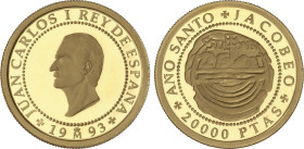 20.000 Pesetas. 1993. AÑO SANTO JACOBEO 1993. 6,75 grs. AU. Traslado de Santiago. PROOF.