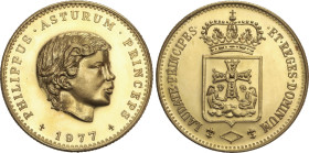 Medalla Proclamación Principe de Asturias. 1977. Anv.: PHILLIPPUS ASTURUM PRINCEPS. 1977. Busto a derecha. Rev.: LAUDATE PRINCIPES. ET REGES DOMINUM. ...