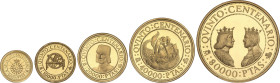 Lote 5 monedas 5.000, 10.000, 20.000, 40.000 y 80.000 Pesetas. 1989. AU. I Serie completa en oro: Reyes Católicos, Mar tenebroso, Pinzón, Esfera armil...