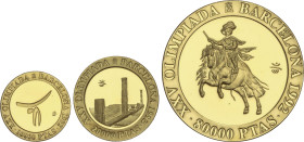 Lote 3 monedas 10.000, 20.000 y 80.000 Pesetas. 1990. AU. II Serie completa en oro: Ruinas Empuries, Gimnasia y Príncipe Baltasar Carlos. Sin estuches...
