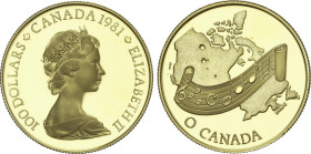 100 Dollars. 1981. ELIZABETH II. 16,92 grs. AU. Himno Nacional. En estuche original con certificado. Fr-12; KM-131. PROOF.