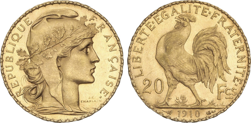 20 Francs. 1910. III REPÚBLICA. 6,46 grs. AU. Fr-596a; KM-857. SC-.