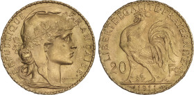 20 Francs. 1911. III REPÚBLICA. 6,43 grs. AU. Fr-596a; KM-857. SC-.
