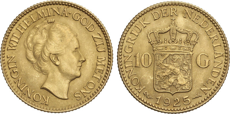 10 Gulden. 1925. WILHELMINA I. 6,71 grs. AU. Fr-351; KM-162. SC-.