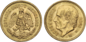 5 Pesos. 1955. 4,12 grs. AU. Miguel Hidalgo. Reacuñación oficial (Restrike). (Levísias rayitas). Fr-168R; KM-464. EBC+.