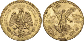 50 Pesos. 1945. 41,64 grs. AU. Centenario Independencia. (Leves golpecitos). Fr-172; KM-481. EBC+.