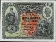 500 Pesetas. 15 Julio 1907. Alcazar de Segovia. Con sello tampón rojo águila de San Juan de orígen privado. (Leves roturas en margen central). Ed-321....