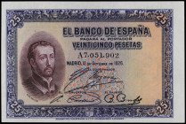 25 Pesetas. 12 Octubre 1926. San Francisco Xavier. Serie A. Sello en seco de GOBIERNO PROVISIONAL DE LA REPÚBLICA. (Arruguitas). Ed-335. SC-.