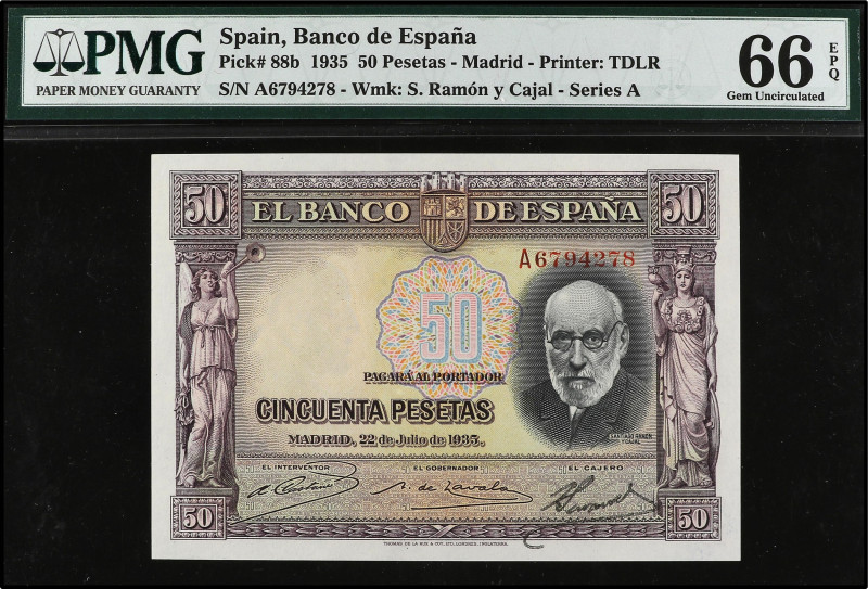 50 Pesetas. 22 Julio 1935. Ramón y Cajal. Serie A. Precintado y garantizado por ...