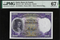 100 Pesetas. 25 Abril 1931. Fernández de Córdoba. Precintado y garantizado por PMG 67 EPQ Superb Gem Uncirculated (nº 8367E1908485001G). Ed-360. SC....