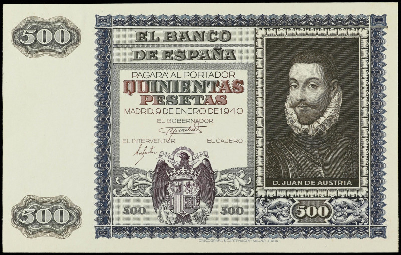 Prueba de anverso 500 Pesetas. 9 Enero 1940. Juan de Austria. Sin numeración y s...