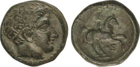 AE 17. 359-336 a.C. FILIPO II. MACEDONIA. Anv.: Cabeza de Apolo a derecha. Rev.: Jinete a derecha, encima leyenda, debajo monograma VE. 5,71 grs. AE. ...
