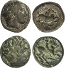 Lote 2 monedas AE 16 y AE 17. 359-336 a.C. FILIPO II. MACEDONIA. Anv.: Cabeza de Apolo a derecha. Rev.: Jinete a derecha, encima leyenda, una debajo p...