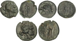 Lote 3 monedas AE. 168-145 a.C. MARONEIA. TRACIA. Anv.: Cabeza de Dionisos a derecha. Rev.: Dionisos de pie a izquierda, sosteniendo racimos de uvas y...