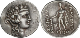 Tetradracma. Posterior al 148 a.C. THASOS. ISLAS DE TRACIA. Anv.: Cabeza juvenil de Dionisos a derecha coronado de hojas de hiedra. Rev.: Hércules en ...