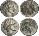 Lote 2 monedas Tetradracma. (52 y 51 a.C.). EGIPTO. PTOLOMEO XII. NEOS DIONYSOS. 12,62 y 13,02 grs. AR. (Oxidaciones en reverso). A EXAMINAR. S-7948. ...