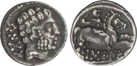 Denario. 120-20 a.C. BASCUNES (PAMPLONA). Anv.: Cabeza barbada a derecha, detrás leyenda ibérica BeNCoDa. Rev.: Jinete con espada a derecha, debajo le...