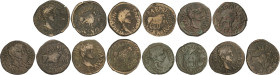 Lote 7 monedas As. 27 a.C.-14 d.C. ÉPOCA DE AUGUSTO. CALAGURRIS (CALAHORRA, La Rioja). Rev.: II VIR. L. BAEB. PRISCO. C. GRAV. BROC. Toro a derecha. A...