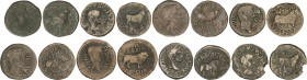 Lote 8 monedas As. 27 a.C.-14 d.C. ÉPOCA DE AUGUSTO. CALAGURRIS (CALAHORRA, La Rioja). AE. Varios tipos. A EXAMINAR. BC a MBC-.