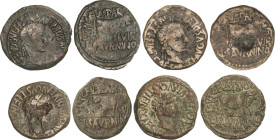 Lote 4 monedas As. 14-36 d.C. ÉPOCA DE TIBERIO. CALAGURRIS (CALAHORRA, La Rioja). Anv.: Cabeza laureada de Tiberio, alrededor leyenda. Rev.: Toro a de...