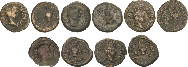 Lote 5 monedas Semis. 27 a.C-36 d.C. ÉPOCA DE TIBERIO, ÉPOCA DE AUGUSTO. CALAGUR...