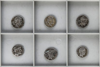 Lote 6 monedas Denario. 180-20 a.C. BOLSCAN (HUESCA). Anv.: Cabeza barbada a derecha, detrás BoN. Rev.: Jinete con lanza a derecha, debajo leyenda ibé...