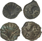 Lote 2 monedas Cuadrante y Sextante. 170-20 a.C. ARSE (SAGUNTO, Valencia). AE. Cuadrante: anverso tipo Concha y reverso: delfín a derecha, letra ibéri...
